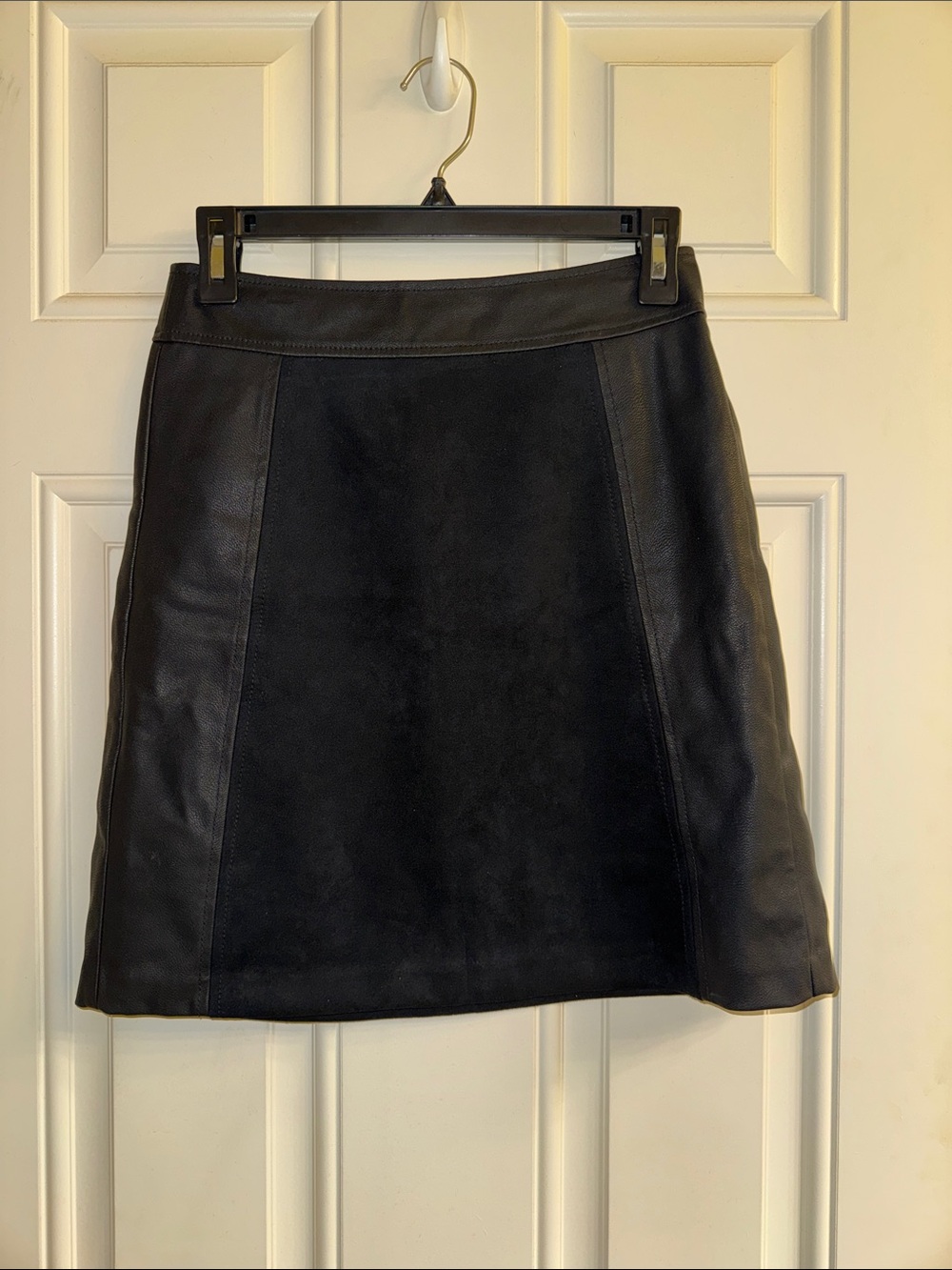 LOFT Black Leather & Suede Mini Skirt